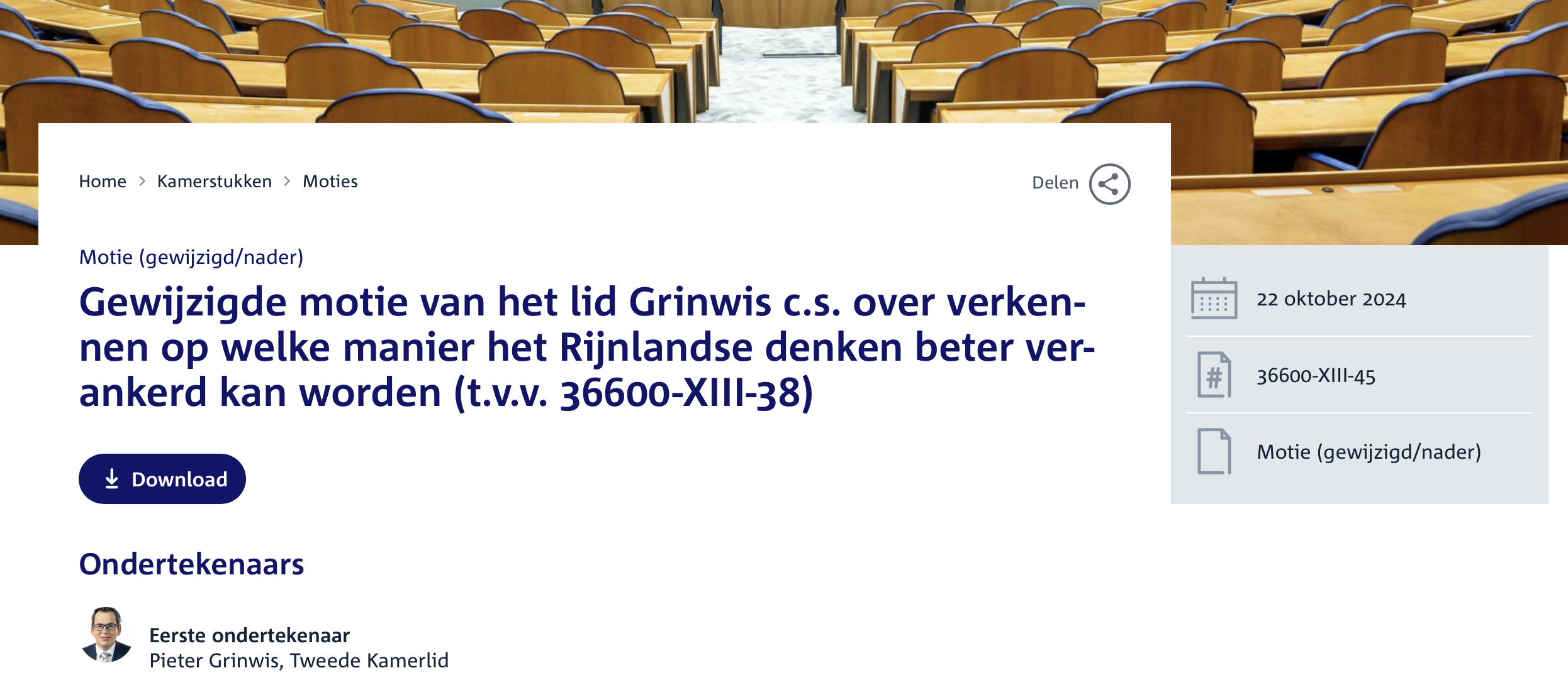 Motie in de 2e Kamer aangenomen: 'Rijnlands denken' beter verankeren