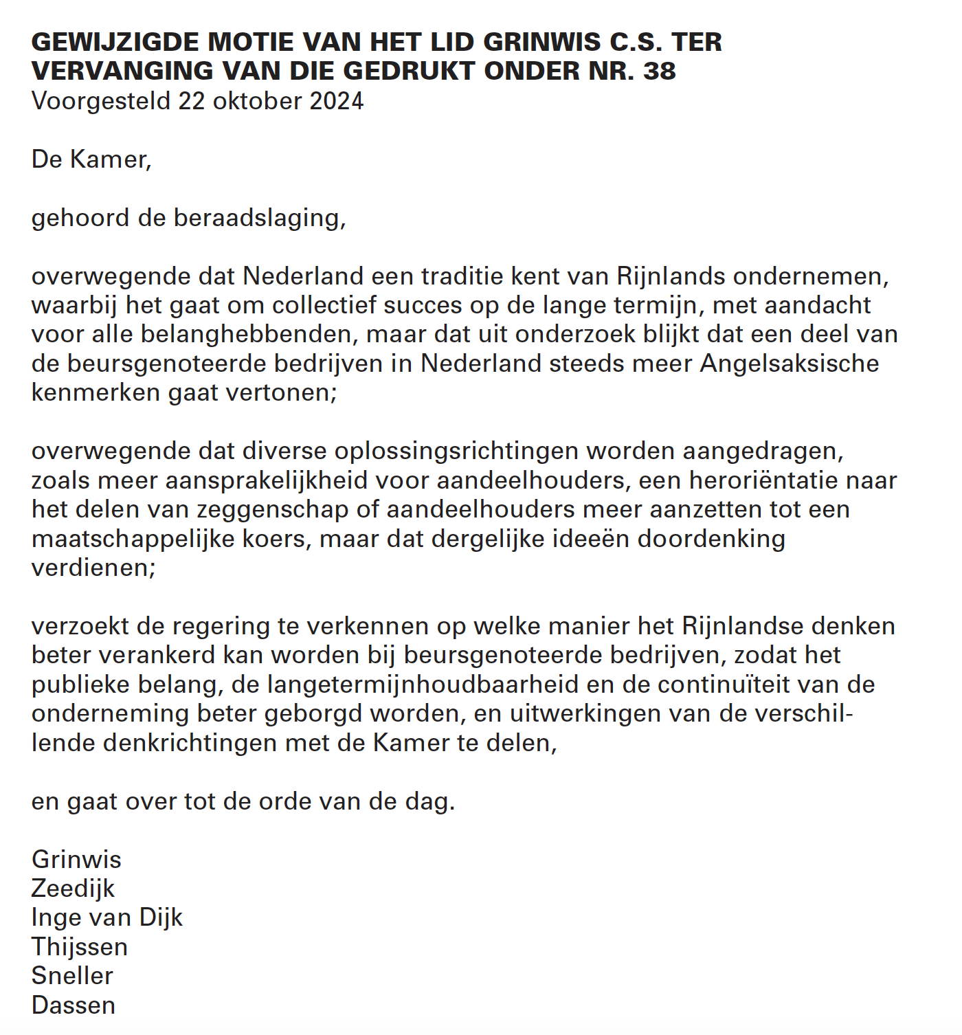 Motie 22 oktober 2024
